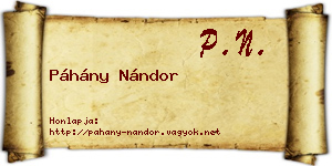 Páhány Nándor névjegykártya